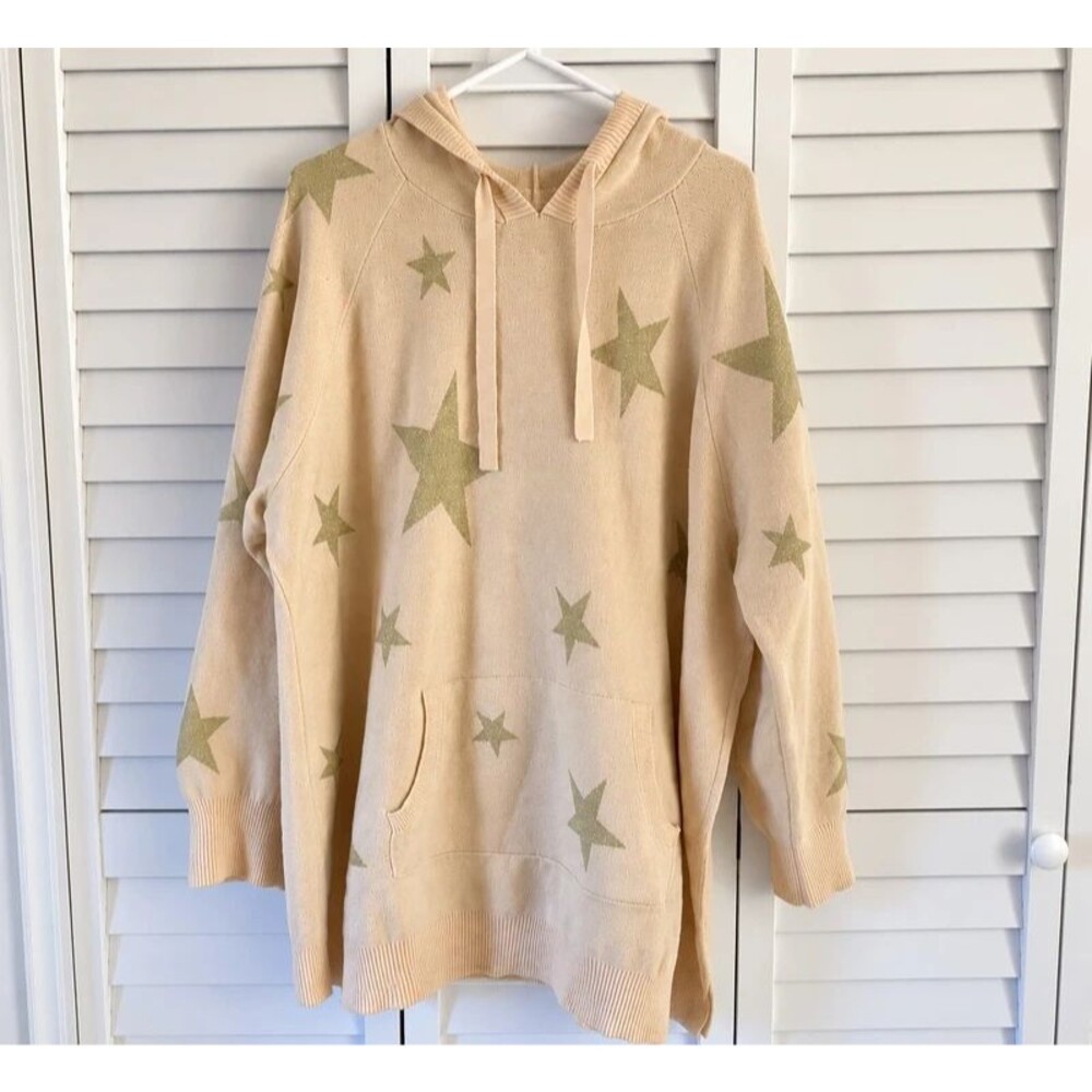 Torrid Size 2 Cream Metallic Star Print Hooded Tunic Sweater Plus Size 2X